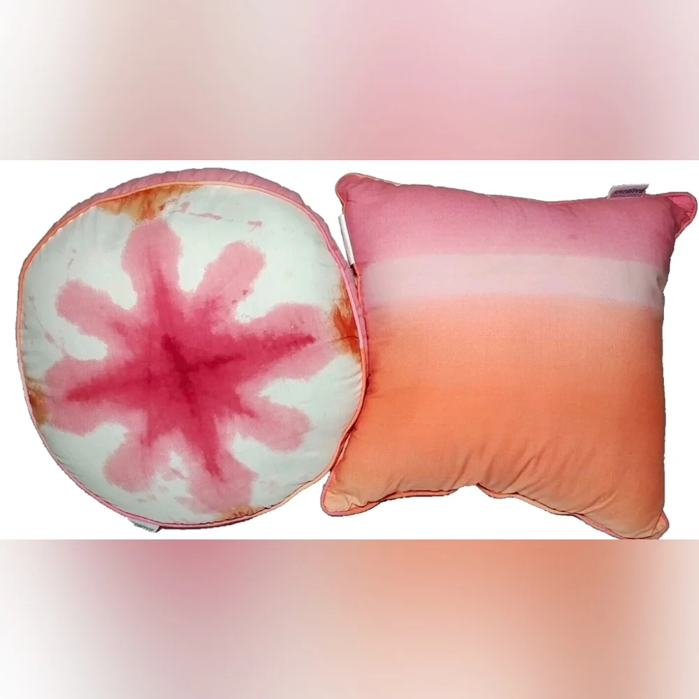 Y2K Two Dan River Throw Pillows Tie dye Reversable, Pink-Orange Round,Square 14" - Picture 5 of 7